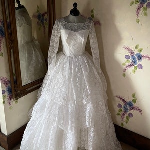 1960s tiered lace wedding dress