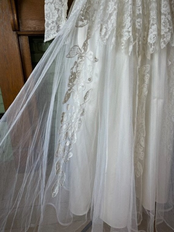 1950's cream lace and tulle wedding dress - image 5