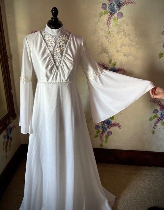 1970s bell sleeve wedding dress - image 2