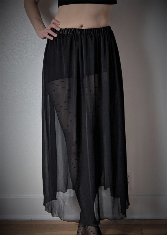 Long Black Sheer Skirt Etsy