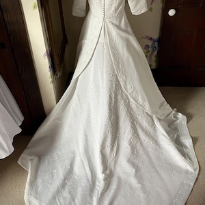 Square neckline, 3/4 length sleeve wedding dress