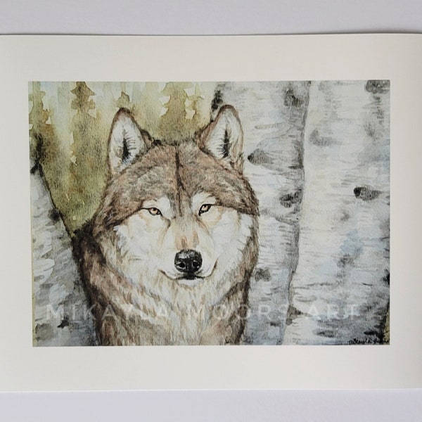 Wolf in Aspens Watercolor Fine Art Giclee Print | 8x10, 9x12, 11x14 inches | Wildlife Wolves Gifts, Wolf Lover, Outdoors Gifts, Wall Art