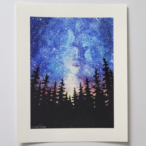 Watercolor Milky Way & Trees Fine Art Giclee Print | 8x10, 9x12, 11x14|Celestial Artwork Print | Milky Way and Stars Lovers | Colorado Gifts