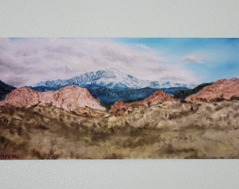 Limited Edition Fine Art Print 10"x20" Pikes Peak and Garden of the Gods | Colorado Gifts, Western Rustic Home Decor Wall Art Mountains