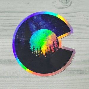 Holographic Milky Way Colorado Flag Sticker 3x3 inches | Colorado Gifts | Celestial Colorado Flag Sticker | Milky Way Space Sticker