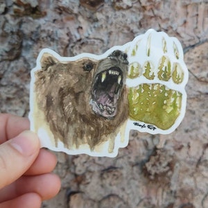 Grizzly Growl 3&quot;x2.5&quot; Sticker | Waterproof/Weatherproof | Water Bottle, Laptop, Car, Phone Case | Outdoors Wildlife Bear