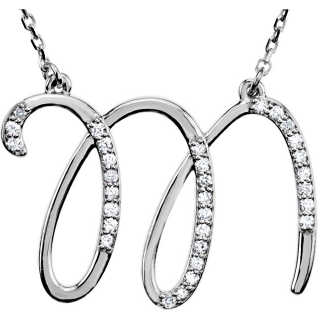 14k White Gold 1/6 CTW Diamond Initial Cursive Letter Necklace 17