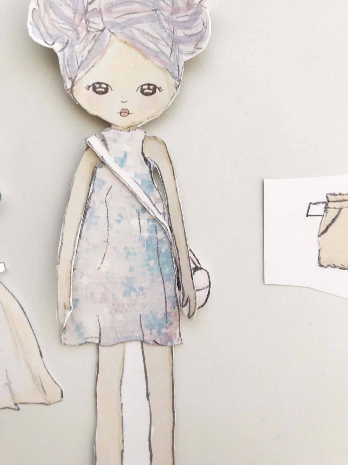 printable paper doll  girl doll  pastel purple & gray hair  image 1