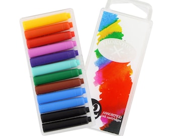 12 cartuchos de tinta para pluma estilográfica, 10 colores, tamaño internacional.