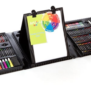 Kids 179 Piece Artist Box Set, Double Sided Trifold Easel Art Set; Paints, Pastels, Crayons, Pencils, Paper and More; With Carrying Case