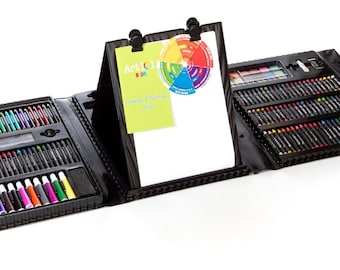 Kids 179 Piece Artist Box Set, Double Sided Trifold Easel Art Set; Paints, Pastels, Crayons, Pencils, Paper and More; With Carrying Case