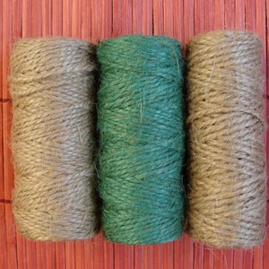 3 Rolls of Jute Twine 118ft each. Natural Jute Twine, Green Jute Twine, Bakers Twine image 1