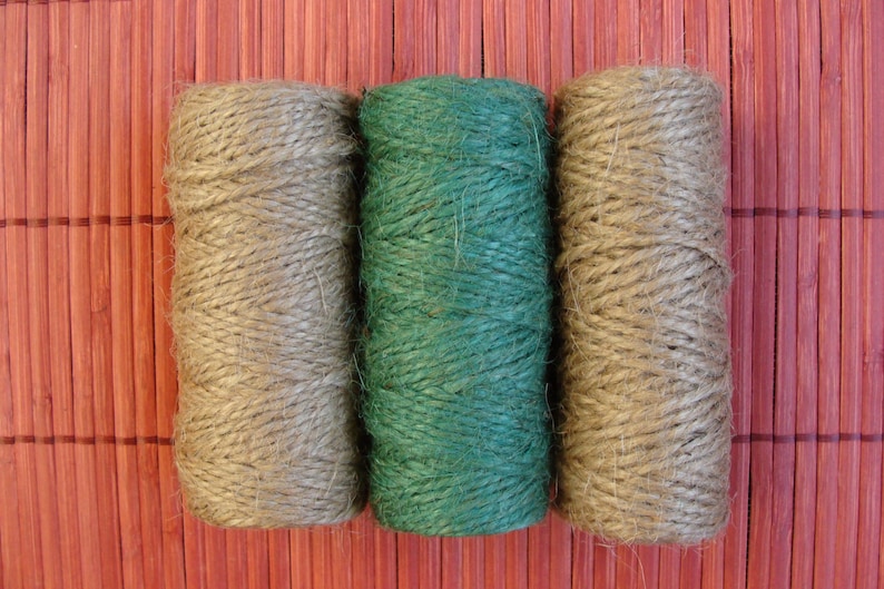 3 Rolls of Jute Twine 118ft each. Natural Jute Twine, Green Jute Twine, Bakers Twine image 1