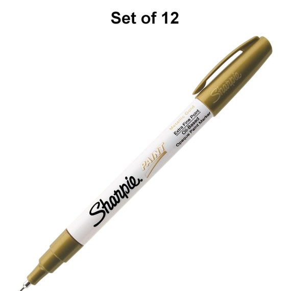 Sharpie Metallic Permanent Marker, Fine Tip, Gold, 12/Box