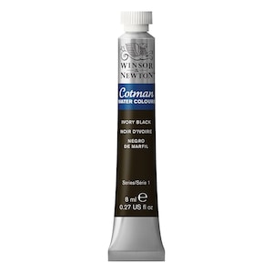 Ivory Black Watercolor Paint, 8ml Paint Tube; Cotman Winsor & Newton Extra Fine Pro Watercolor Paint
