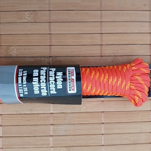 25ft 4mm 550 Paracord Orange with Yellow Stripe 7.5m