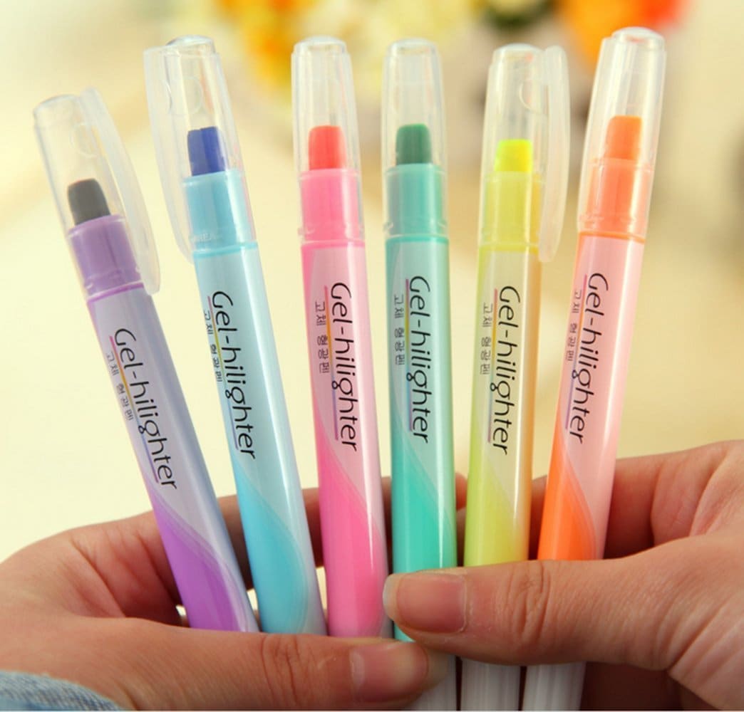 6 Bright Neon Highlight Colors U.S Fade or Smear Office Supply Bible Safe Gel Highlighters Wont Bleed Study Guide 