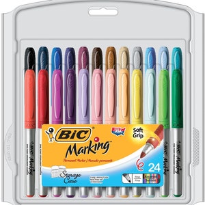 24 BIC Marking Permanent Markers Fashion Colors, Fine Point, Adult Coloring Books, Drawing; Glass, Metal, Plastic, Photos, Any Surfaces
