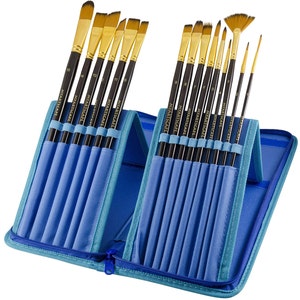 MyArtscape Paint Brush Holder, Purple Case Organizer for 15 Long Handle Brushes - Art Storage for Acrylic, Oil & Watercolor Paintbrushes - Premium