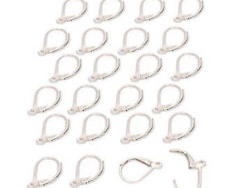 Sterling Silver Leverback Earrings Earring Findings, Spring Loaded, 24 Pieces, 11.5 x 16 mm