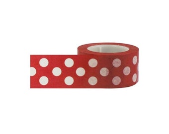 Red with White Polka Dots Paper Adhesive Tape, 0.98" (24mm) x 16.4 Yards (15 Meters) Decorations, Gift Wrapping Scrapbooking Card Making