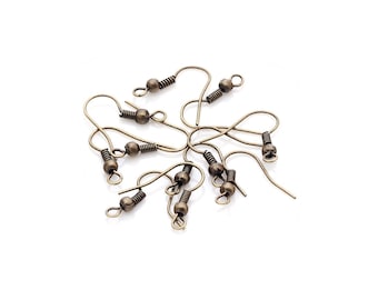 200 Antique Bronze Plated Silver Earring Hooks, Fish Hook Earrings Earwires, French Shepherd Hook Earrings with Large Loop