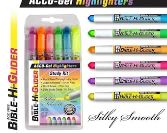 6 Bright No Bleed or Smear Dry Bible Highlighters, Bible Journaling Inductive Study, Bible Study Kit Markers, Highlighters, Pens; Accu-Gel