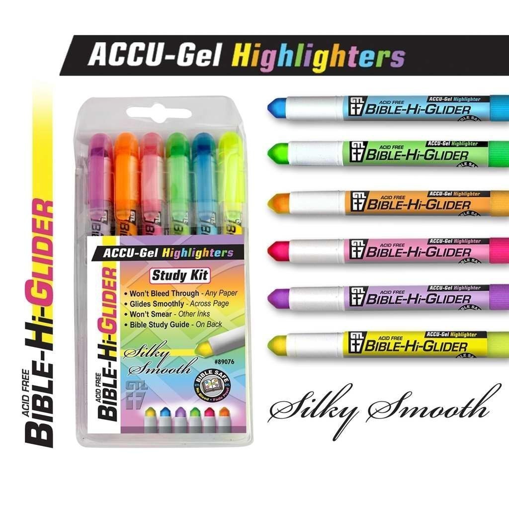 6 Bright No Bleed or Smear Dry Bible Highlighters, Bible