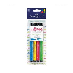 4 rotuladores y rotuladores Faber-Castell PITT Artist Brush Studio de colores primarios; tinta china pigmentada; Pro Art, dibujo, caligrafía, juego de colorear de libros