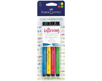 Rotuladores y marcadores Faber-Castell PITT Artist Brush Studio de 4 colores primarios; tinta china pigmentada; set para arte profesional, dibujo, caligrafía y colorear libros.