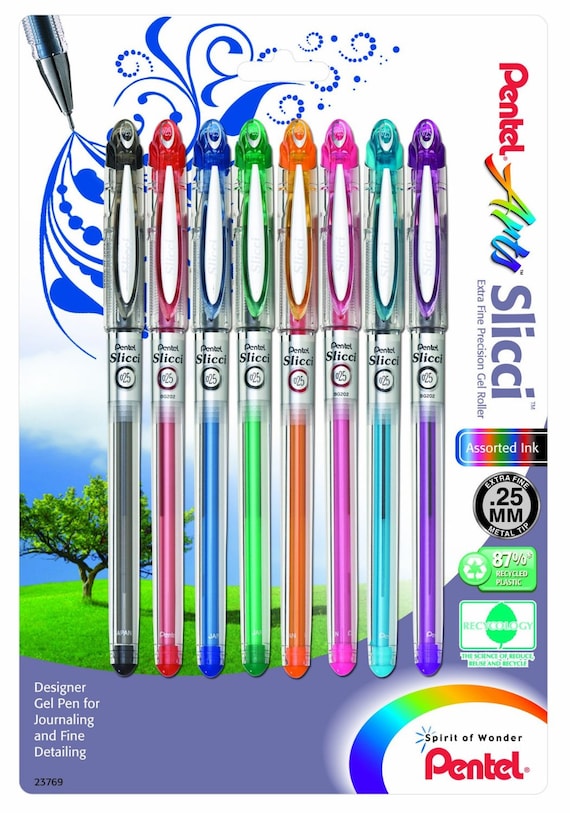 Package of 8, 0.5mm Multicolored Gel Ink Pens with Fine Needle Tip