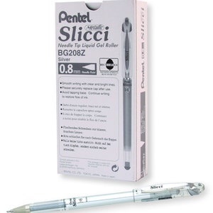 12 Silver Metallic Gel Pens, Pentel Arts Slicci 0.8mm Medium Tip, Point; Japanese; Adult Coloring Books Bible Study Planner Kawaii Cute Pens