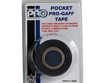 Black Pocket Gaff Tape, Gaffer Tape; 1 in x 6 yd Heavy Duty Pro Grade Gaffer's Non-Reflective, Waterproof, Multipurpose Tape