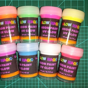 Blacklight Activated Glow in the Dark Neon Acrylic Paint Outdoor Indoor, Canvas, Walls, Easter Egg, Ornament Painting, Set of 8, 20mL Each