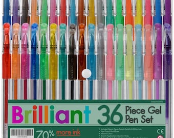 36 Coloring Gel Pens w/ 70% More Ink; Adult Coloring Books, Drawing, Bible Study, Planner, Scrapbooking; Neon, Pastel, Metallic & Glitter