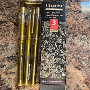 3 Gold Gel Pens Set, 1mm Extra Fine Point, Tip, Archival Ink Black Paper Drawing, Sketching, Illustration, Card Making, Journaling