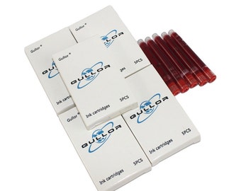 25 Red Fountain Pen Ink Cartridges, Standard International Size Fountain Pen Ink Cartridges