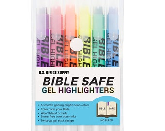 6 No Bleed or Smear Bible Safe Gel Stick Highlighters, Bible Journaling Inductive Study, Bible Study Kit Markers, Highlighters, Pens