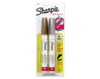 2 Sharpie Paint Markers, Medium Point Oil Based Gold & Silver Metallic Markers Color Set; Drawing, Packing and Shipping, Sharpie Arts Crafts