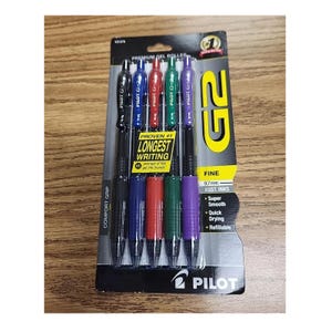 パイロット G2 プレミアム ジェル ローラーペン 5 本、黒、青、紫、緑、赤、細字、ペン先 0.7 mm、31079
