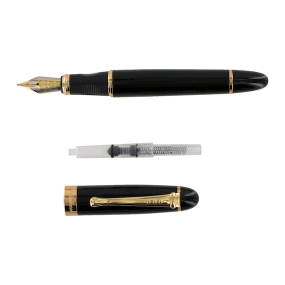 Fountain Pen, 18K Gold Nib, Black Fountain Pen, Ink Pen for Writing,  Calligraphy, Drawing, Inking 