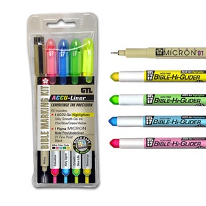 Startset bijbelstudie, set van 5 sets; Bijbelveilige markeerstiften zonder vlekken, Sakura-pen