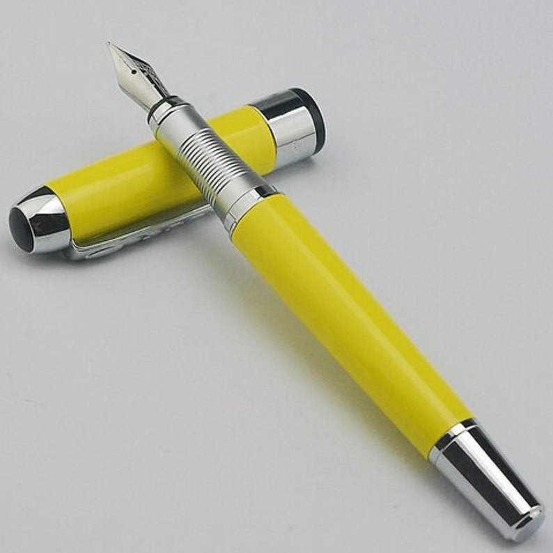 Plume jaune classique Reservoarpenna, plume moyenne Chrome Trim stylo plume, stylo Excellent pour lécriture, calligraphie, dessin, encrage image 4