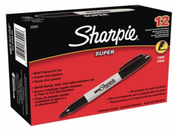 12 Sharpie Super Permanent Black Markers, Fine Point Larger Size