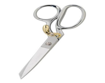 Tesoura profissional para tecido Gingher; ideal para costura, patchwork, bordado e alfaiataria; Tesoura de costureira Gingher de 20 cm com mola e trava de segurança.