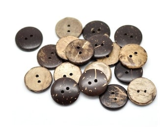50 Coconut Shell Wood Buttons, Large Wooden Buttons; 20mm, 3/4"