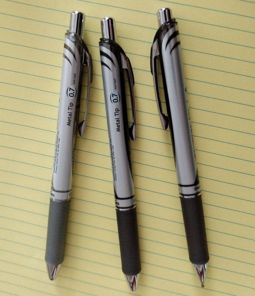 3 Scholar Hue Pentel Energel RTX Retractable Gel Pens 0.7mm Metal