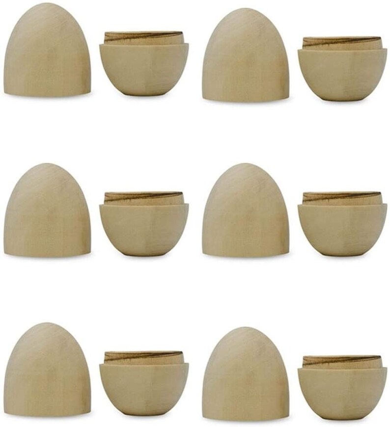 2.75 Blank Hollow Wooden Egg Dolls, Set of 6 Fillable Unpainted Blank Wooden Easter Egg Blank Hollow Matryoshka Wooden Eggs image 2