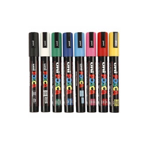 Uni-Posca Japan Pro Paint Marker Pen, Medium Point, Set of 8 Color Markers; Fabric, Surfboard, Ceramic Marker; Anime, Manga; Free Shipping