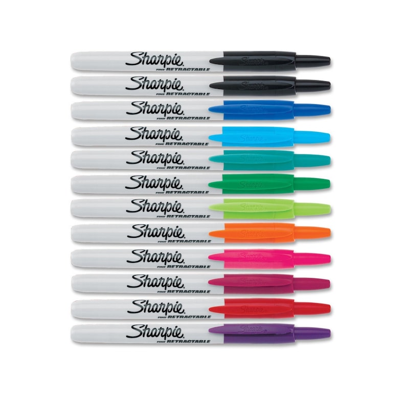 12 Color Sharpie RT Retractable Permanent Markers Fine Tip Etsy